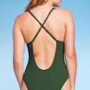 Starbucks Shade & Shore Ribbed Plunge Deep V-Wire One Piece Swimsuit Dark Green Size M NWT Photo 1