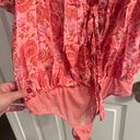 Free People Call Me Later Bodysuit Pink Paisley Ruffled Flutter Sleeve Photo 5