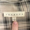 Prómesa Promesa Tan Plaid Long Sleeve Button Down Flannel Top L Photo 4