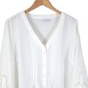 kim rogers  Blouse Curvy Woman Plus 1X  White Pintuck Button Up Roll Tab Sleeve Photo 1