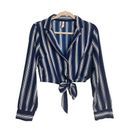 The Moon  ORCHID | WOMENS TIE FRONT CROPPED BLOUSE TOP  NAVY WHITE STRIPED M Photo 0