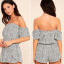 Lulus NWOT Lulu’s Get-Together Black White Striped Off-the-Shoulder Romper Photo 7