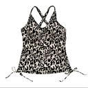 Esprlia Tankini Animal Print Black Cream Crisscross Straps Side Tie Swim Medium Photo 2