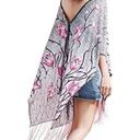 The Moon Pineapple 4 in 1 Shawl Scarf Womens One Size Bohemian Floral Pink Fringe Photo 2