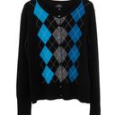 Apt. 9  Y2k Black & Blue Argyle Preppy Cashmere Cardigan Sweater Medium Photo 1