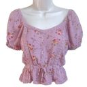 belle du jour  Pink Floral Crop Top Pullover Shirt Blouse XS V Neck Stretchy Photo 0