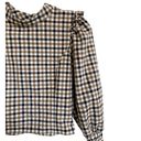 ZARA  Gingham Neutral Plaid Blouse Ruffled Puff Sleeve Preppy Top S Photo 11