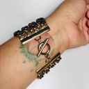 The Row Gold Chain Link Multi Bracelet with Interlaced Black Leather Photo 3