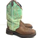 Justin Boots Justin Womens Western Cowboy Turquoise Brown Leather Boots Size 6.5 Photo 0