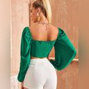 SheIn Bae emerald green tie front lantern sleeve crop top size small Photo 4