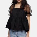 Tuckernuck  Pomander Place Women's Black Tinsley Top Blouse Sheer Puff Sleeve XS Photo 2