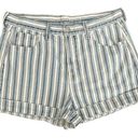 American Eagle Mom Shorts High Rise Blue/White Stripe Photo 0