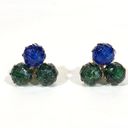 Vintage Blue  And Green Earrings, Gold Tone Clip On Faceted Plastic Glitter Beads Photo 1