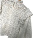 ZARA  Top Womens M Floral Lace Ruffle Neck Shoulders Long Sleeve High Neck Cream Photo 8