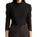 T Tahari  Mesh Three Quarter Sleeve Turtleneck Blouse - Black- Medium Photo 0