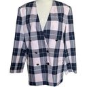 Worthington Vintage  Pink Blue Plaid Check Double Breasted Blazer Women’s Size 16 Photo 0