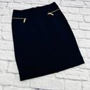 Michael Kors  Gold Zipper Stretch Pencil Skirt Size 4 Navy‎ Blue Knee Length Photo 0