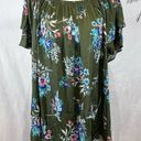 Terra & Sky On or off shoulder army green floral print tunic top size 3X Photo 1