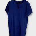 Theory  Womens Dress Large Navy Blue Cavalier Slit Front Shift Linen Blend V Neck Photo 2