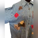 Passports  Vintage 90s Denim Festive Fall Seasonal Leaf Geometric Button Up Top Photo 1