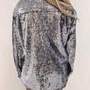 POL NWT  Metallic Sequin Women’s Long Sleeve Shirt Size Small Button Silver NYE Photo 2