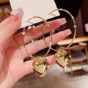 18K Gold Plated Love Heart Dangle Drop Hoop Earrings for Women Photo 2