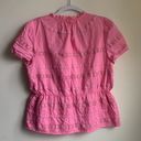 J.Crew  Daisy-Chain Lace Cotton Peplum Top (Sz M) Pink Eyelet Floral Appliqué Photo 7