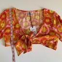 VDM Revolve Orange Multicolor Retro Floral Print Swim Coverup Tie Front Crop Top Photo 2