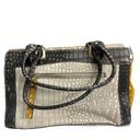 Guess  Rhonda Croc Tote Bag Laptop Work Bag Ivory Gray And Mustard Photo 2