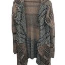 BKE  Patchwork Blues Women’s Multicolor Fringe Sweater Cardigan size Large Photo 2