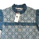 Solitaire  Women’s Sz L NEW Denim Floral Ruffle Eyelet Lace Cropped Shirt Jacket Photo 4