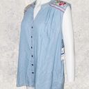 Style & Co  Macys Chambray Floral Embroidered Detail Sleeveless Button Up Top XL Photo 7