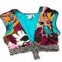 Bleu Rod Beattie  Run Wild Tie Front Cap Sleeve Swim Bikini Crop Top Multi NWT 8 Photo 3