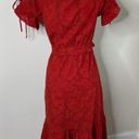 Shoshanna  anthropologie eyelet red belted ruffle midi dress size 2 wedding guest Photo 3