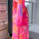 Bershka  Tropical Sunset Long Balloon Sleeves Midi Dress Women’s Size Medium Photo 4