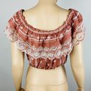 Poof  Cute Cinnamon Color Bohemian Embroidered Detail Women's L Off Shoulder Top Photo 3