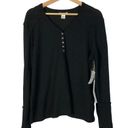 Caslon  Black High Cuff Henley Thermal Knit Long Sleeve Top L Photo 1