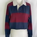 American Eagle New  Throwback Rugby Stripe Cropped Polo Shirt Maroon Navy Size XS Photo 2