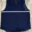 AB Studio Sleeveless Navy Sheer Blouse Red Hearts Print Collared Button Size XL Photo 7