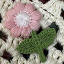 Head Cottage Core Crochet  Scarf with Flowers One Size Cream Pink Picnic Summer Photo 5