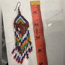 H.I.P. Boho/Aztec/Southwestern colorful dangly fringey long earrings 5” long.  Photo 3