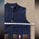 Woolrich  Women’s Vest Dark Indigo LambsWool Embroidered Bear Fish Sz Medium Photo 5