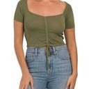 Mango  WOMEN Ruched Short Sleeve Square Neck Cropped Tee - Size M - Green - NWT Photo 0