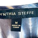 Cynthia Steffe  Ikat Sheer Blue & White Patterned Top with Metallic Gold Thread Photo 1