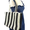 Bueno  Tote Bag Large Woven Straw Black Cream Beachy Boho Travel Summer Festival Photo 0