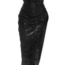 Pretty Little Thing NWT  Black Textured Sequin Cowl Neck Thigh Split Maxi Dress 12 Photo 0