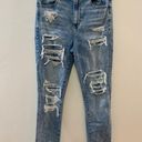 American Eagle Size 12 Long  Light Blue Distressed Super Hi-Rise Jegging Jeans Photo 0