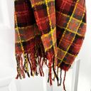 Fendi  Vintage Red Orange Yellow Black Plaid Soft Woven Fringe Long Scarf Photo 4