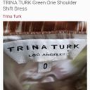 Trina Turk brown & green ikat one shoulder shift dress -0  Photo 6