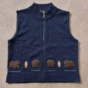 Woolrich  Women’s Vest Dark Indigo LambsWool Embroidered Bear Fish Sz Medium Photo 0